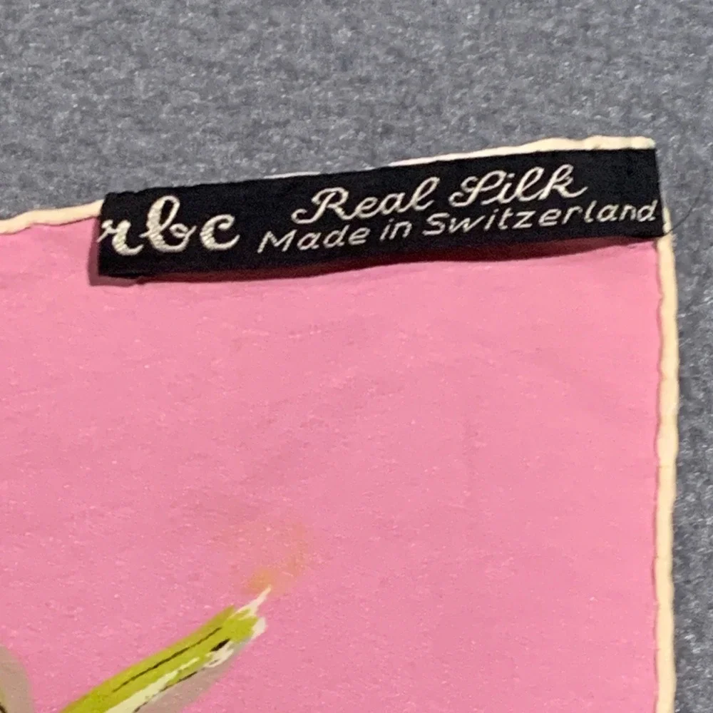 rbc Silk Scarf Women OS Floral Bouquet Pink Black Swiss Made VTG 60s Accessory